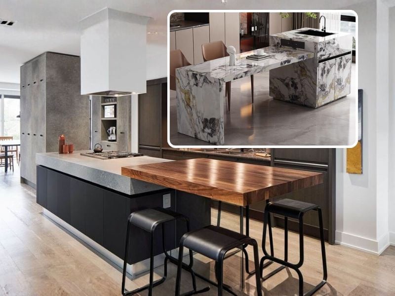 chất liệu các mẫu bàn ăn đảo bếp