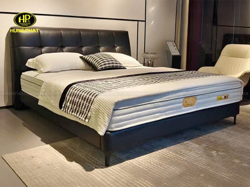 giường phòng ngủ đầu giường bọc da màu đen a8905