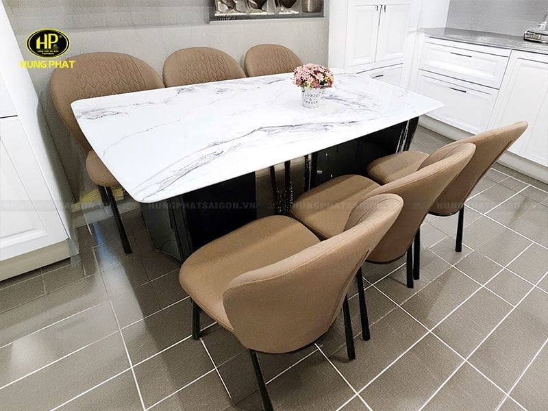 bộ bàn ăn chân thép mạ titan 6 ghế ba-64