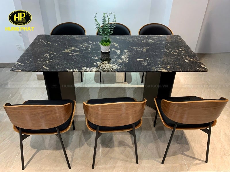 bộ bàn ăn khung inox mặt đá tự nhiên ba-hlt24-1172