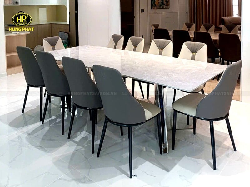 bộ bàn phòng ăn lớn 10 chỗ ngồi mặt đá ceramic ba-66