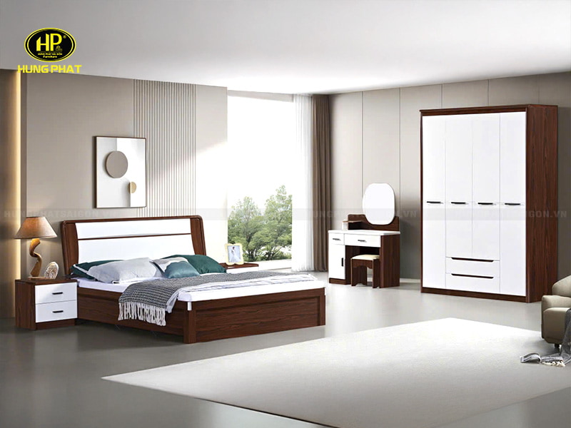 combo tủ quần áo và giường ngủ hiện đại tp-2684