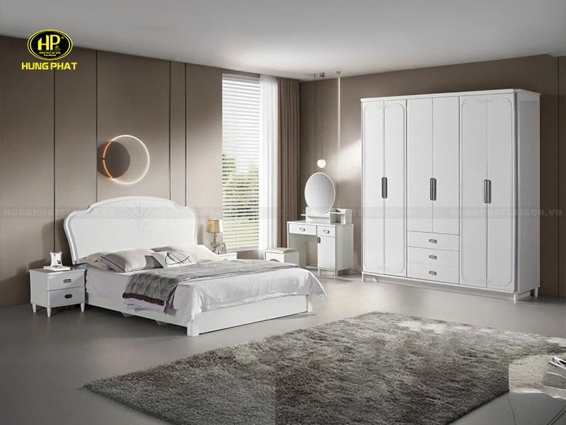combo tủ và giường ngủ màu trắng thanh lịch tp-3003