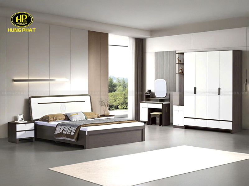 trọn bộ combo giường tủ quán áo bàn trang điểm tp-9004