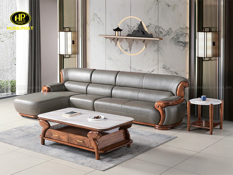 bộ sofa gỗ mun nhập khẩu da bò ý wj-201