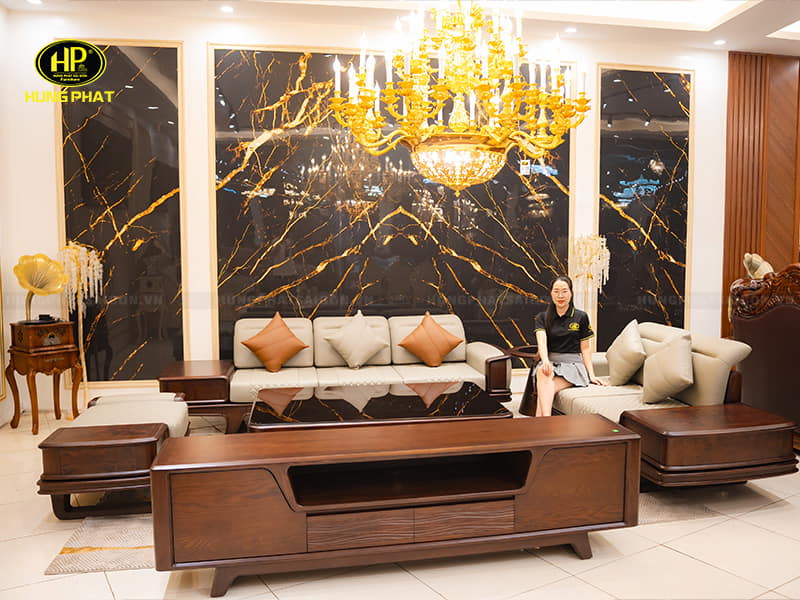 hình thực tế bộ salon gỗ sồi nga sv-307