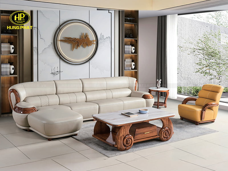 sofa gỗ mun góc l bọc da bò ý câp cấp nhập khẩu d191