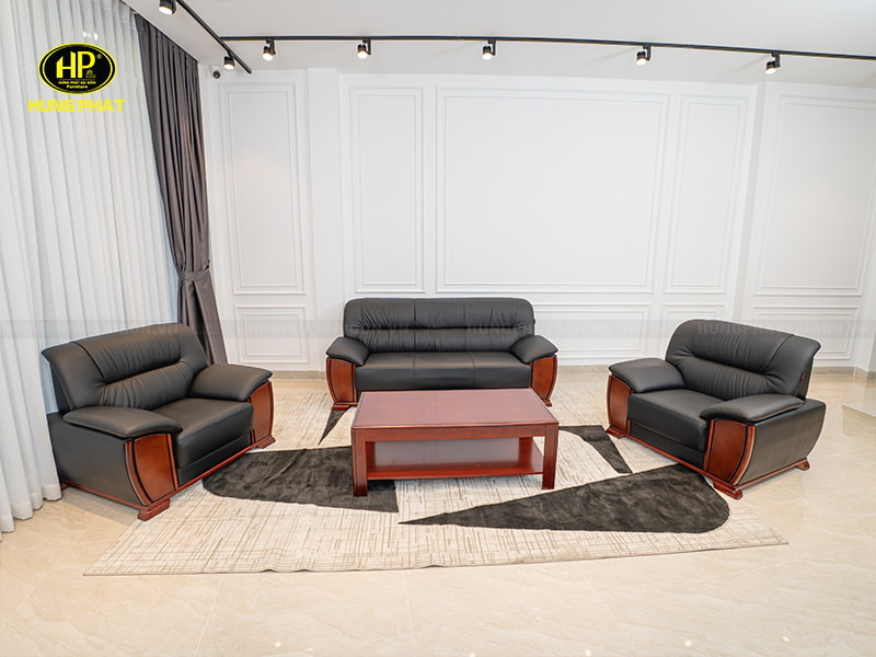 bộ ghế sofa phòng làm việc da bò nhập khẩu b-25