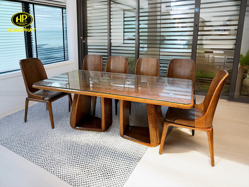 bộ bàn ghế ăn gỗ sồi nga 8 ghế nhập khẩu tm-22