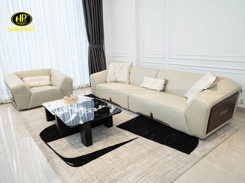 ghế sofa da màu trắng kem duro 2329