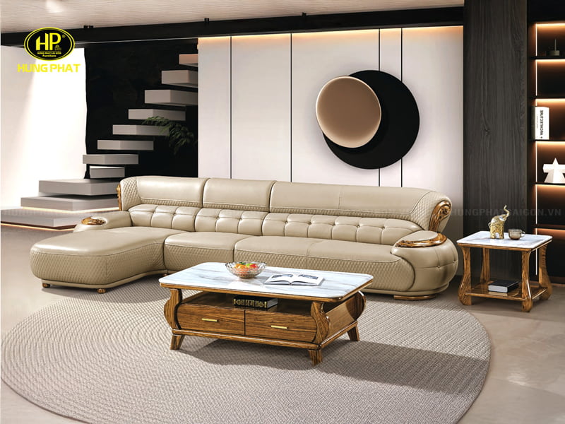 ghế sofa góc l viền gỗ mun tư nhiên wj-273