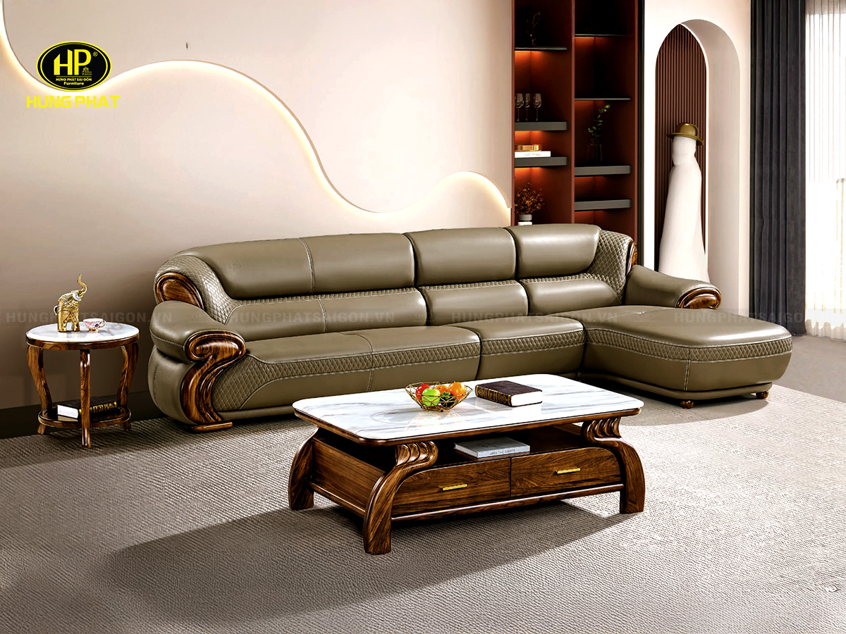 ghế sofa viền gỗ mun gốc chữ l sang trọng wj-271