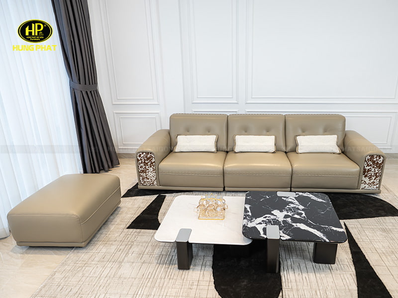 sofa bọc da bò ốp gỗ cao cấp fera 2328