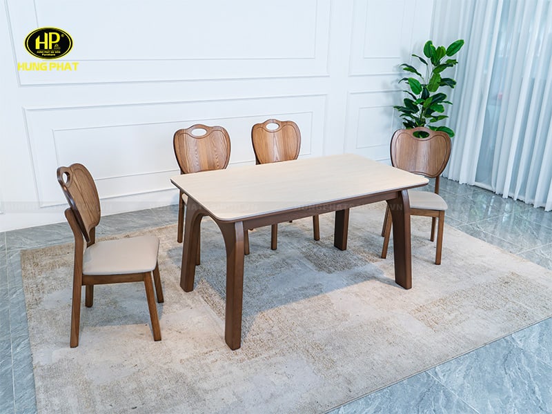 bàn ăn chữ nhật mặt đá l119