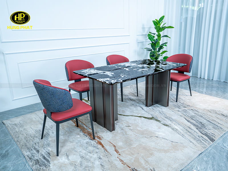 bàn ăn dài hình chữ nhật chân thép hy6974