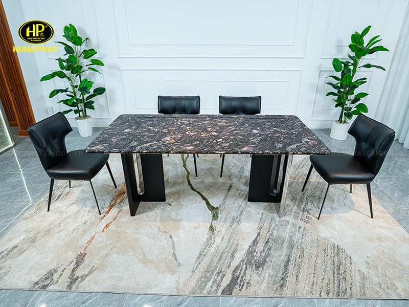 bàn ăn hiện đại mặt đá chân thép hy6912