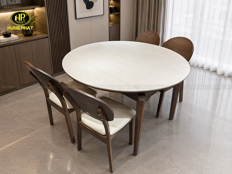 bàn ăn tròn mặt đá khung gỗ t-831