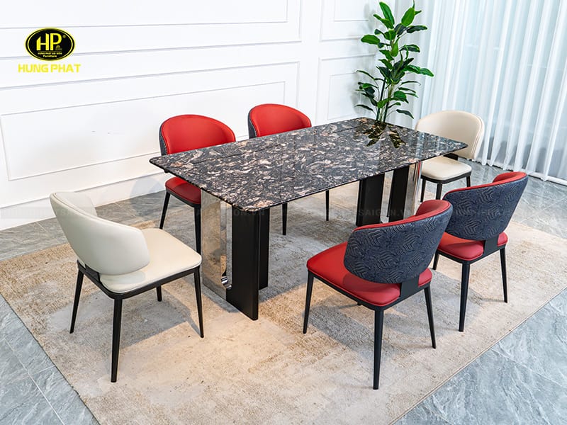 bộ bàn ghế ăn mặt đá cẩm thạch hy6912