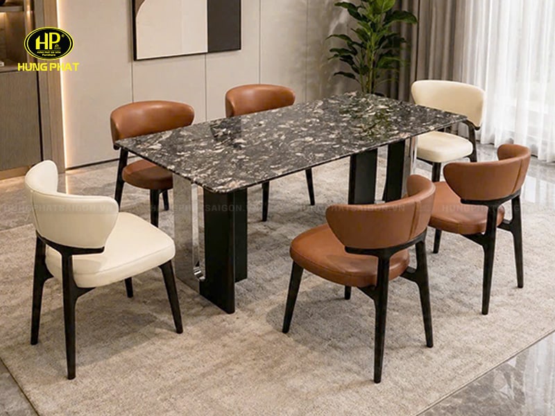 bộ bàn ghế phòng ăn mặt đá cẩm thạch hy6912