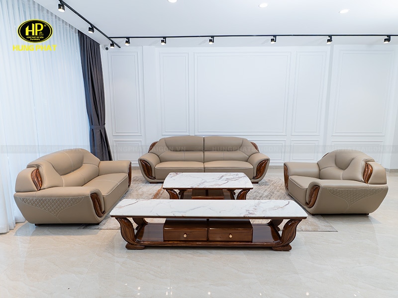 bộ sofa da bò gỗ mun nhập khẩu 2211