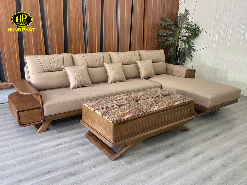 ảnh thức tế bộ sofa gỗ sồi vt-107a