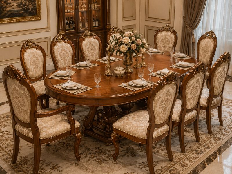 bàn ăn 10 người hình oval bầu dục