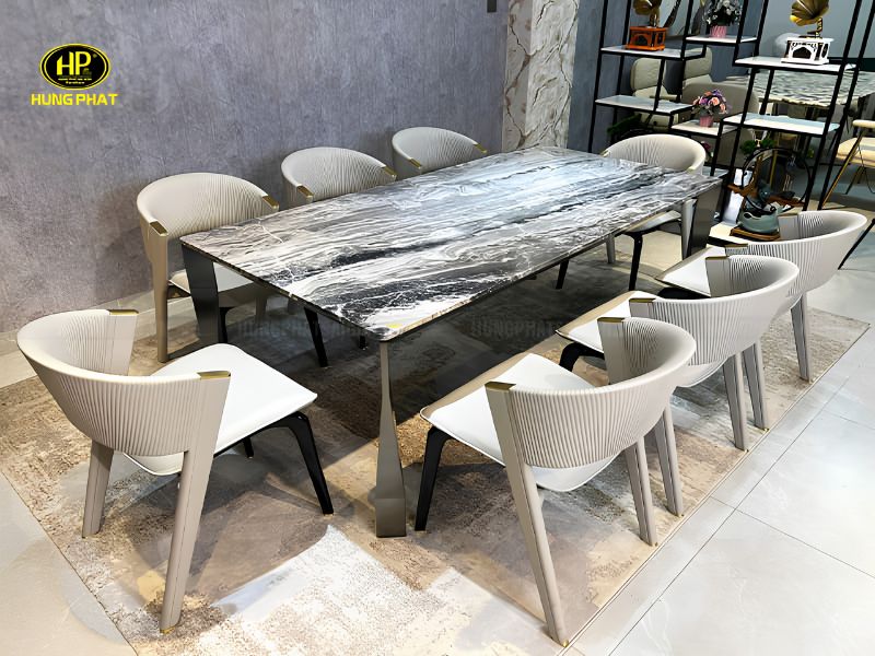 Bàn ăn 8 ghế mặt đá cẩm thạch tự nhiên BA-SH011