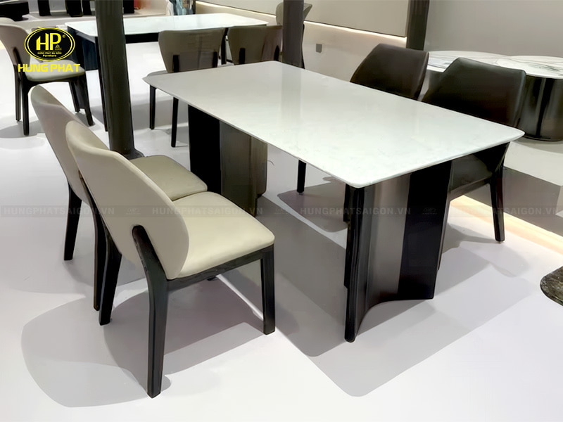 bàn ăn đá tự nhiên chân thép không gỉ 6131