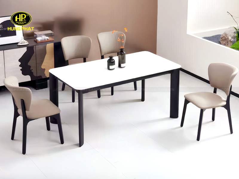 bàn ăn mặt đá cẩm thạch chân gỗ tự nhiên 8038