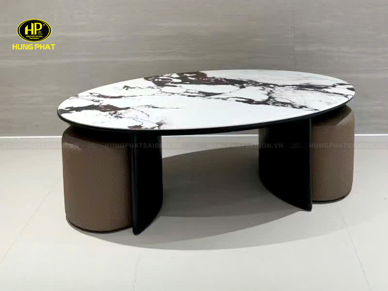 bàn trà oval mặt đá nhân tạo 2633