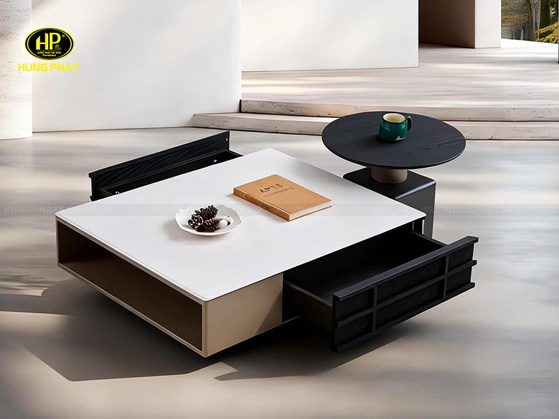 bàn trà sofa có hộc tủ 2 bên m619
