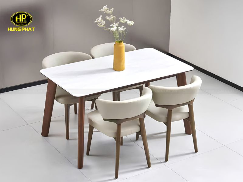 Bộ bàn ăn 4 ghế mặt đá cẩm thạch BA-6160