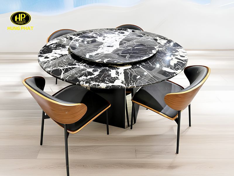 Bộ bàn ăn tròn mặt đá 2 tầng HY6946