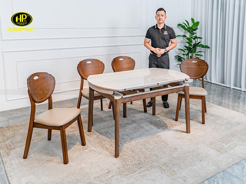 hình chụp thực tế bộ bàn ăn mặt đá cẩm thạch nhân tạo 9707