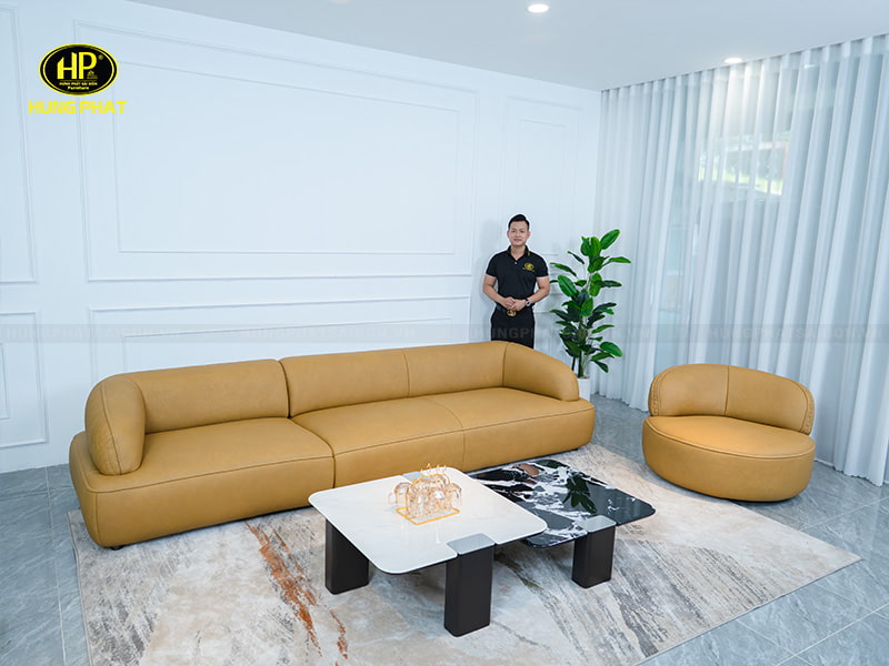 sofa da bò ls96122q chụp tại showroom hpsg