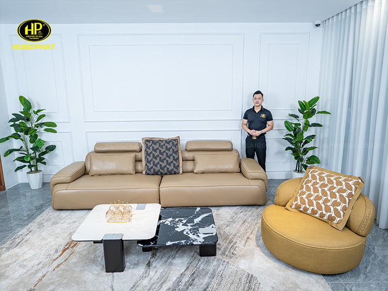 sofa da bò ls96120qb chụp tại cửa hàng hưng phát sài gòn