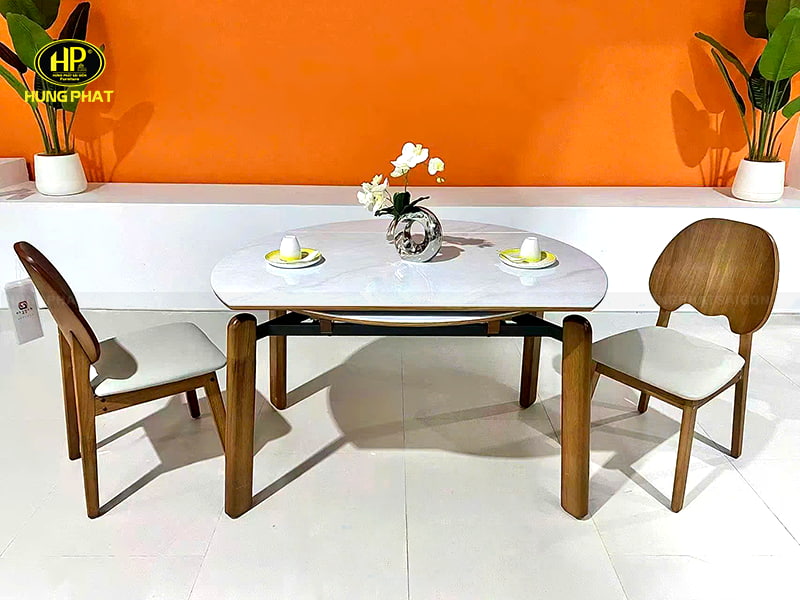 trọn bộ bàn ghế ăn mặt đá gỗ cao su 3730-1