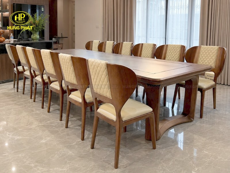 bộ bàn ăn 12 ghế gỗ sồi tự nhiên h033