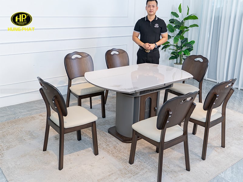 bộ bàn ghế ăn cơm mở rộng xếp gọn 6 chỗ ngồi g15