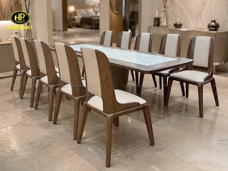 bộ bàn ghế ăn gỗ sồi 12 ghế hiện đại h033