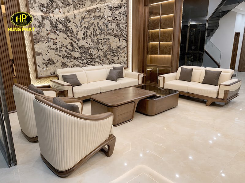 sofa phòng khách gỗ sồi nga cao cấp 8 món uv37