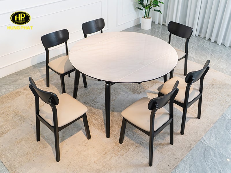 bộ bàn ăn tròn mặt đá xếp gọn thông minh ba-t301