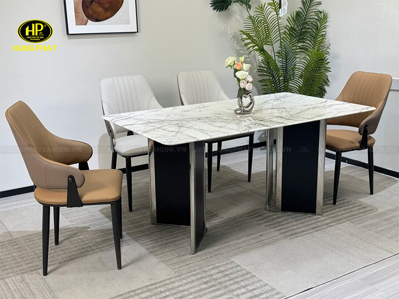 bộ bàn ghế ăn cao cấp mặt đá ba-x12