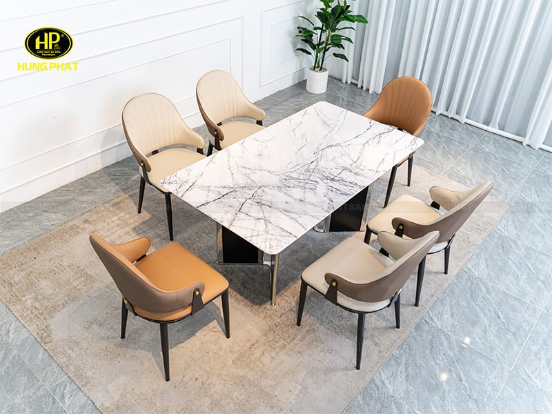 bộ bàn ghế phòng ăn cao cấp mặt đá ba-x12