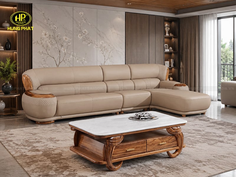 bộ ghế sofa gỗ mun chữ l sang trọng td-8150