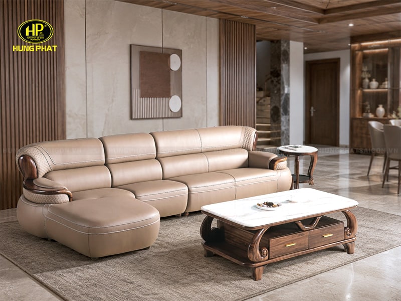 bộ sofa góc chữ l viền gỗ mun hiện đại td-2670