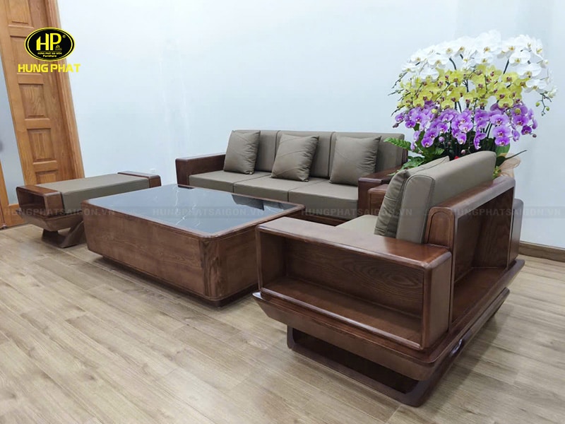 hình ảnh chụp thực tế sofa gỗ sồi hs-031