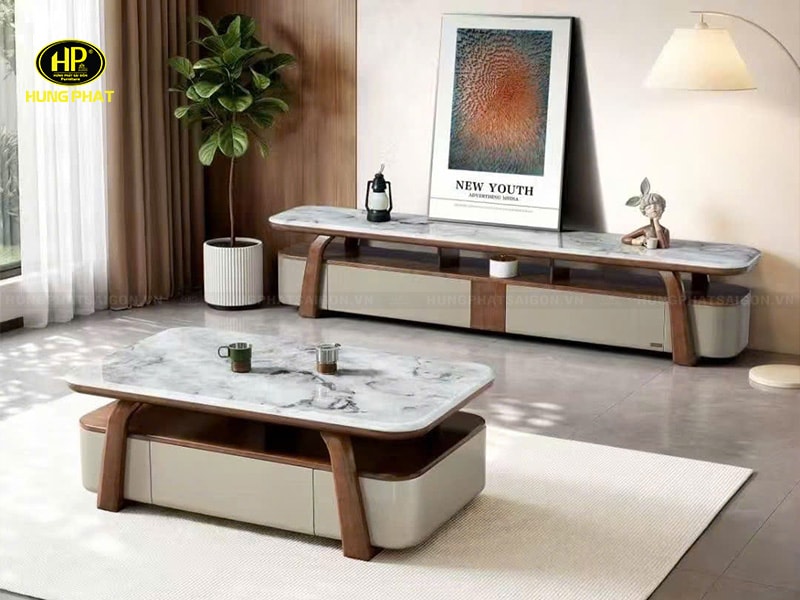 bàn trà chữ nhật mặt đá vi tinh cao cấp ba-2513