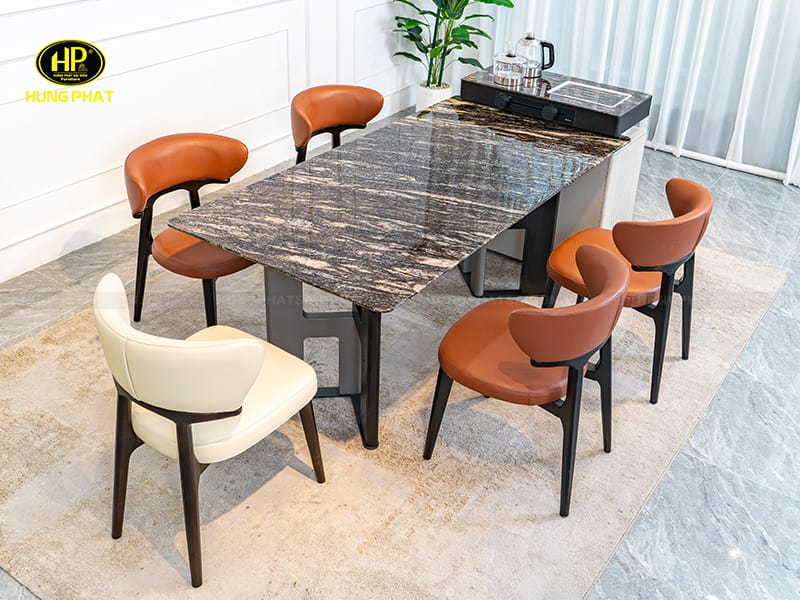 bộ bàn ăn mặt đá cẩm thạch kết hợp bàn đảo ba-6162bd