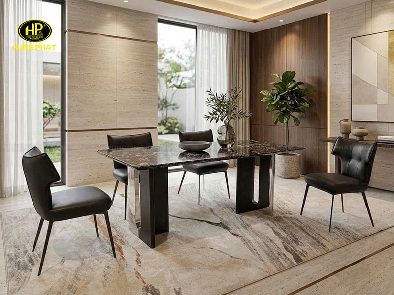 bộ bàn ghế ăn mặt đá cẩm thạch họa tiết kim cương HY6912-D